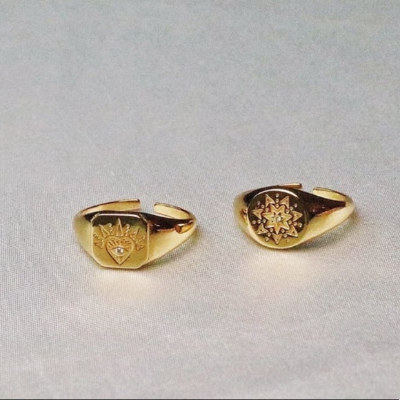 Jewelry - Boho Sterling Silver Gold Plated Signet Ring